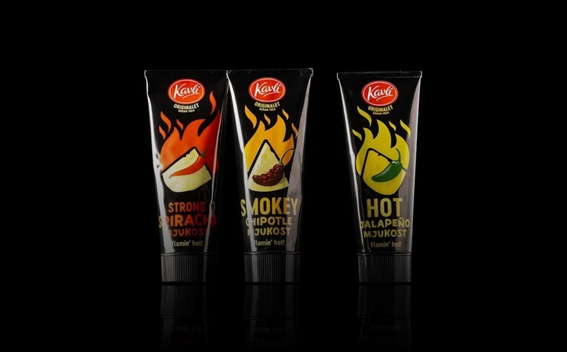 Packaging artwork design for spicy condiment tube labels