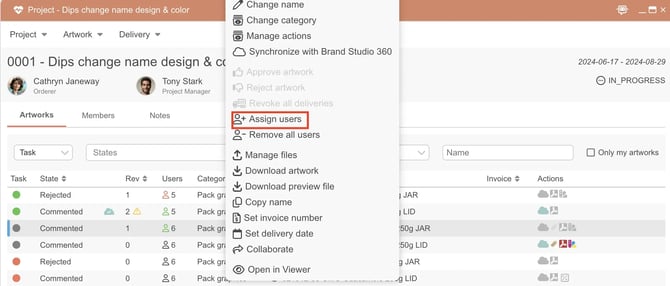 How to Assign Users to Artwork in a Project