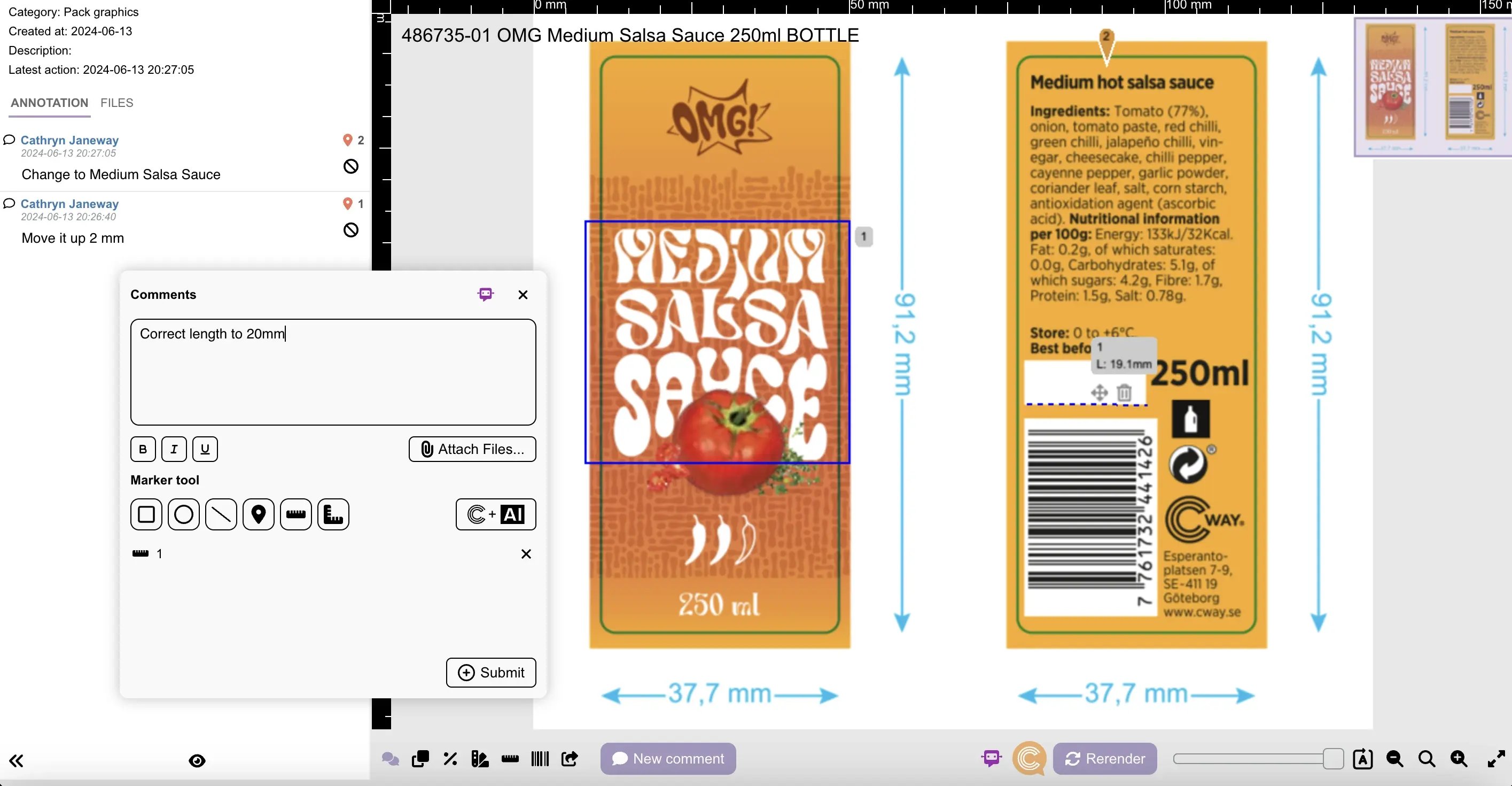 PDF annotation and markup of packaging artwork in Cway software