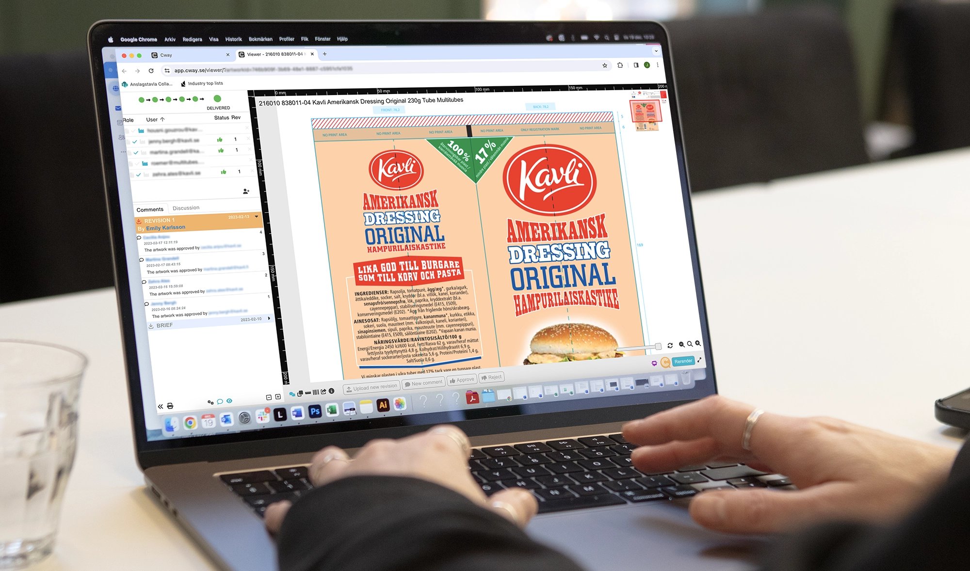 computer screen showing Kavli packaging design file in cway software