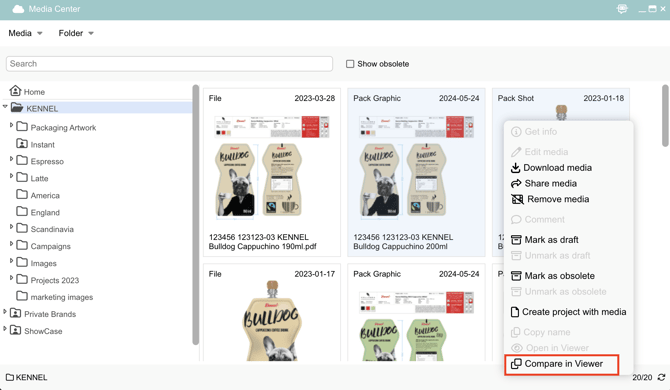 compare artworks from asset library