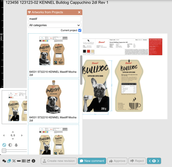 compare artworks from project