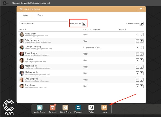 save as CSV users cway