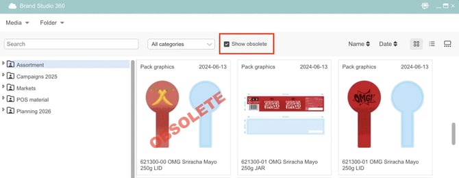 show obsolete artworks in brand studio